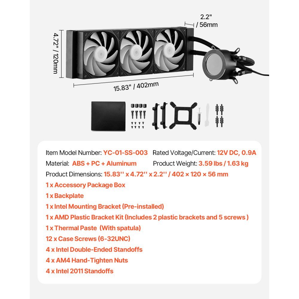 CPU Liquid Cooler, AIO CPU Water Cooler - 3 x 120mm PWN Fan and Pump, PC Water Cooling with 2" LCD Display and ARGB Light, for Intel 115X/1366/2011/1700/1200, AMD AM4/AM5