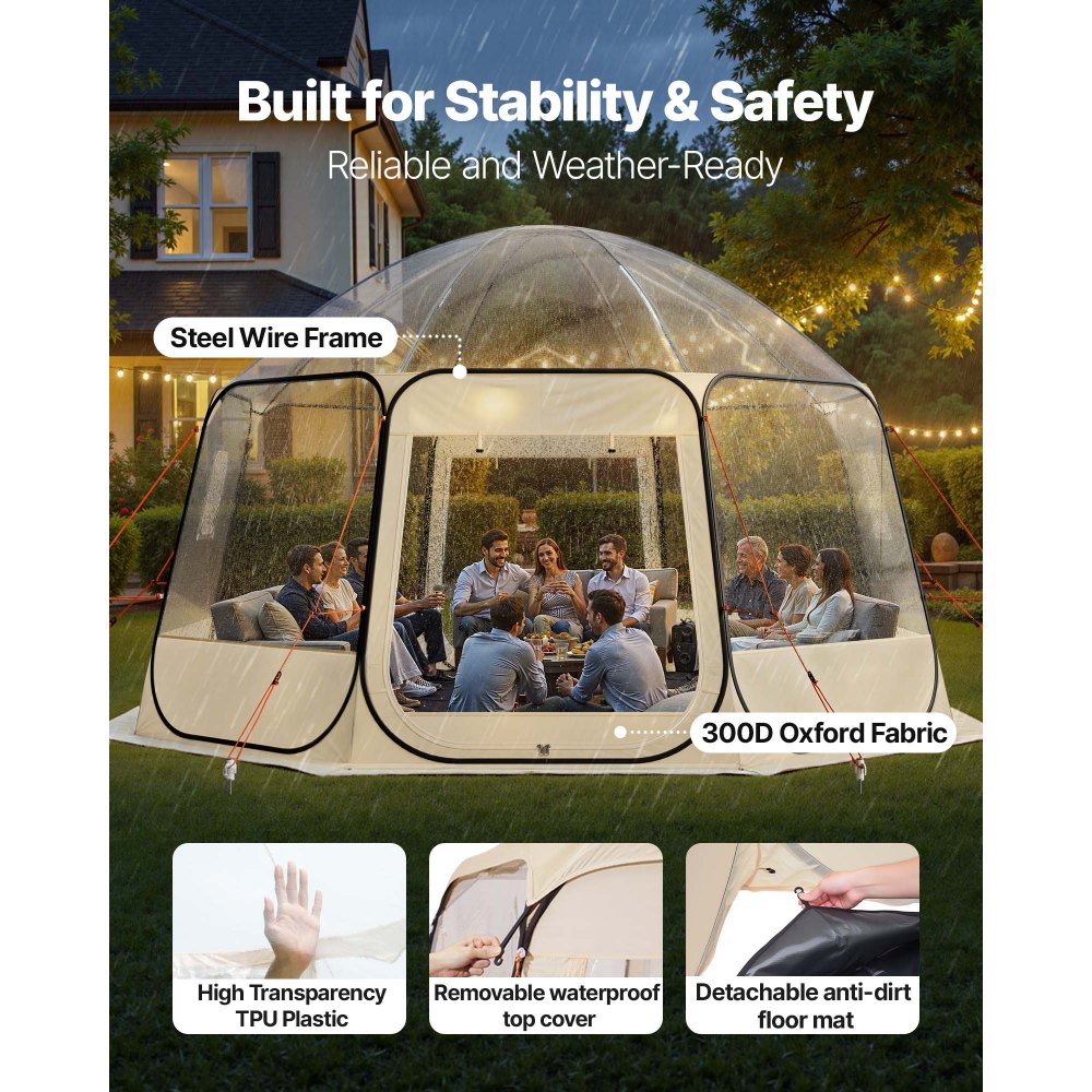 Pop-up bubble tent 458x432x230cm transparante kampeertent tuinkoepel iglotent met ramen sporttent 540° panoramisch zicht voor 12-15 personen patio achtertuin Pop-up bubble tent 458x432x230cm transparante kampeertent tuinkoepel iglotent met ramen sporttent 540° panoramisch zicht voor 12-15 personen patio achtertuin