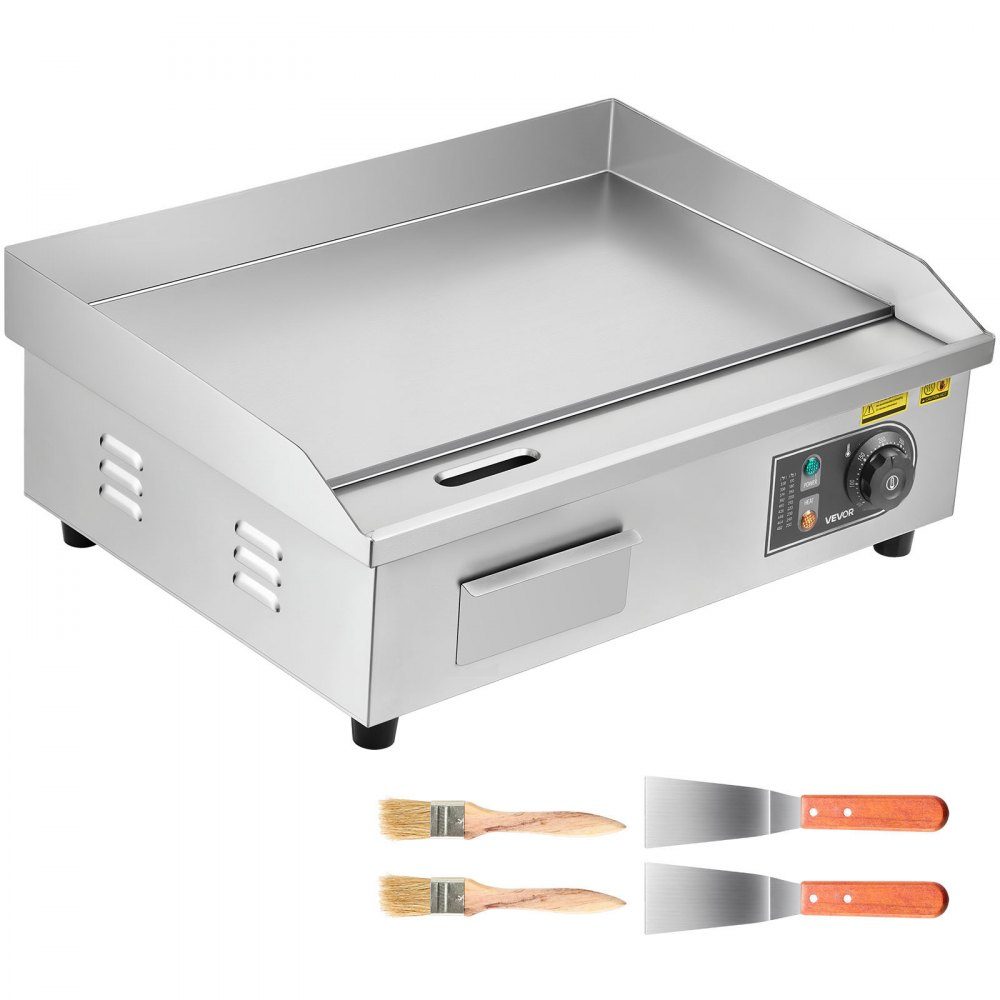 Electric grill commercial grill plate (535 x 300 mm) 3200 W with 50-300 °C adjustable temperature control, frying plate griddle plate with 2 spatulas & 2 brushes & 4 foot pads for steak