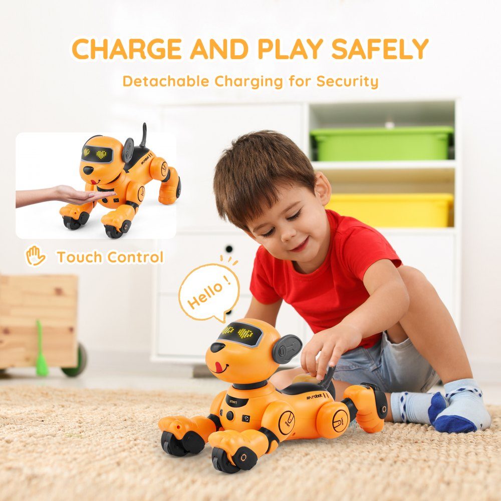 Ferngesteuertes Roboter-Hundespielzeug, 2,4-GHz-RC-Hund, programmierbarer intelligenter interaktiver Roboter-Haustier für Kinder mit Folgefunktion, Berührungs- und Sprachsteuerung, singend tanzendes RC-Stunt-Spielzeug für Jungen und Mädchen ab 3 Jahren
