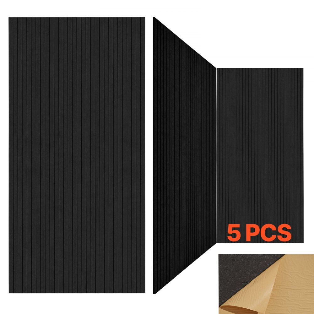 Lot de 5 panneaux acoustiques avec ruban adhésif, panneaux en mousse insonorisée 1200 x 600 x 10 mm, panneaux muraux acoustiques en fibre de polyester, pour maison, studio, bureau, théâtre, noir Lot de 5 panneaux acoustiques avec ruban adhésif, panneaux en mousse insonorisée 1200 x 600 x 10 mm, panneaux muraux acoustiques en fibre de polyester, pour maison, studio, bureau, théâtre, noir