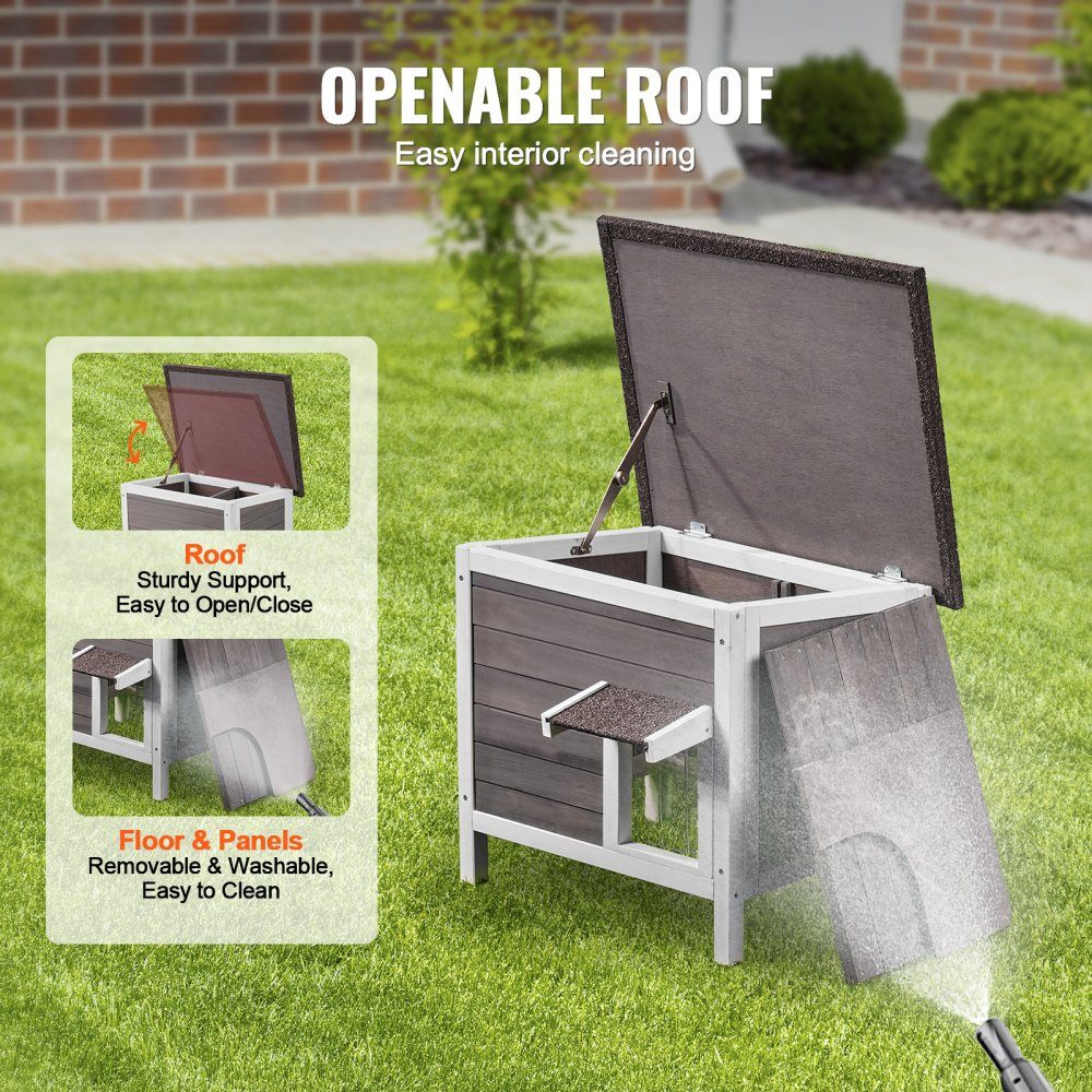 Outdoor Cat House Weatherproof Wild Cat Shelter for Multiple Cats Outdoor Wooden Cat Rabbit House Fully Foam Insulated Open Roof PVC Door Flaps 61 x 50 x 53 cm (L x W x H)