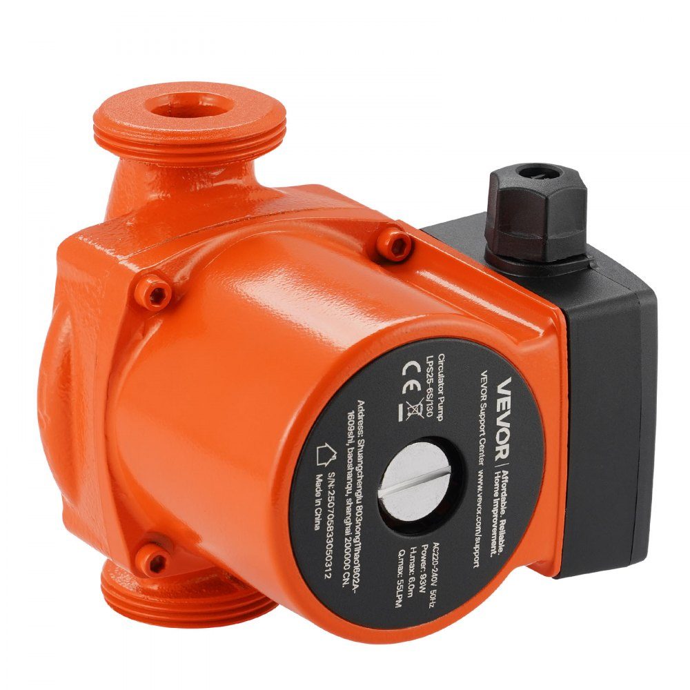 LPS25-6S/130 Cast Iron Circulation Pump 1/8HP 55L/min Hot Water Circulation Pump Threaded Connection 3 Speed ​​Setting Quiet Operation for Home Heating Systems