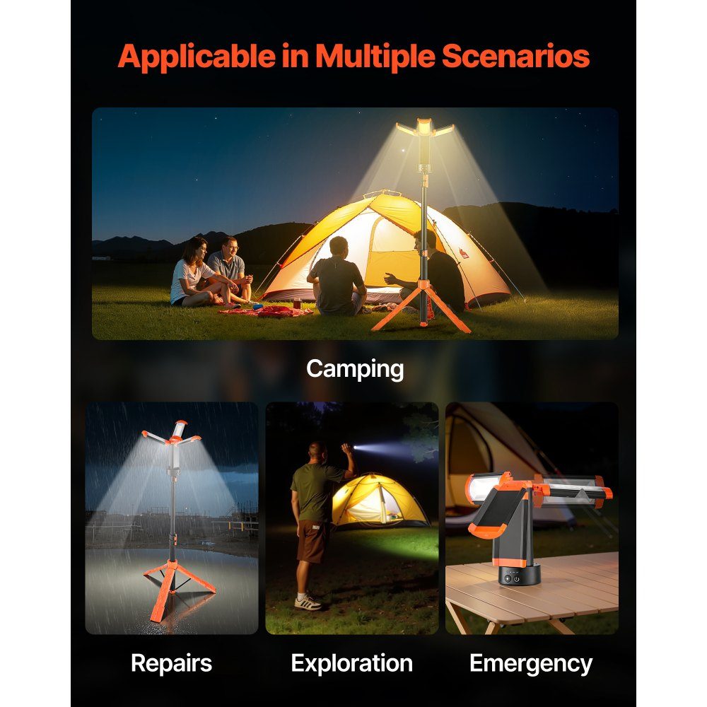 LED construction spotlight with tripod, work light, 13.2 Ah, rechargeable camping light, with 3 lamp heads, removable tripod stand, 2200 LM 3000 K-6500 K dimmable, lighting for the construction site