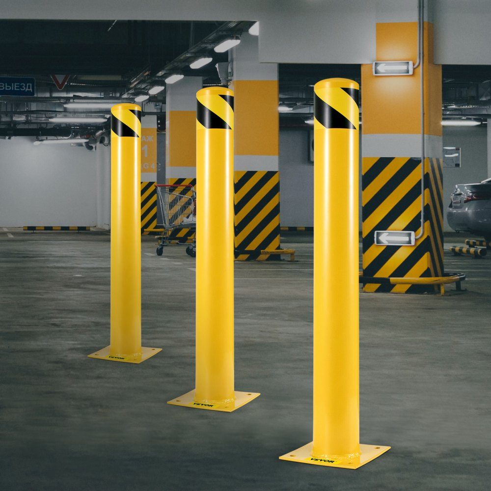 Słupki zabezpieczające, słupki stalowe, 42" H, 4,5" D, znaki żółte, bariera z rur stalowych