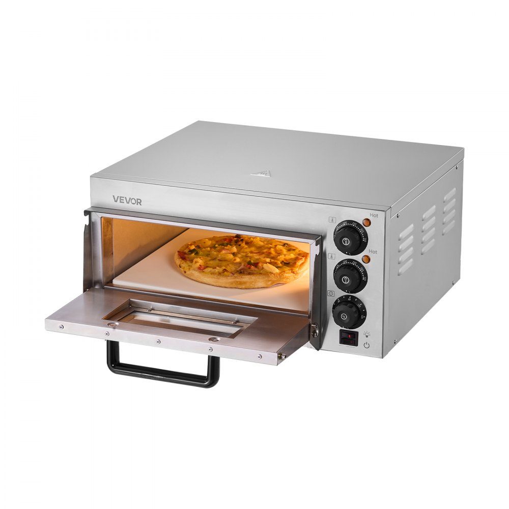 Commercial Countertop Pizza Oven, 16 Inch Cover Layer, Stainless Steel Electric Pizza Oven with Stone and Handle, Multipurpose Indoor Pizza Machine for Baking Pretzels in Restaurant at Home
