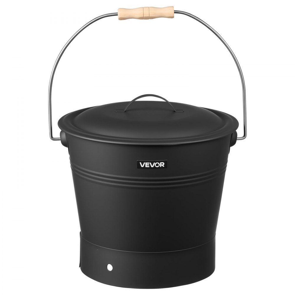 Ash bucket with lid, 4 parts. Set with coal bucket, shovel, broom and gloves, fireplace coal bucket and metal ash container, 9.8 liter capacity for fireplaces, fire pits, wood stoves