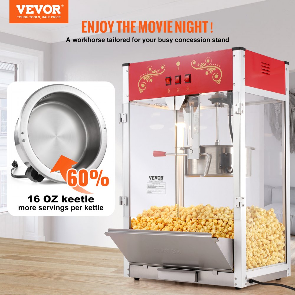 Popcornmaker Popcornmaker 1615W 16oz waterkoker Grote capaciteit Popcornmaker op aanrecht met gehard glas Inclusief 3 roestvrijstalen scoops in bioscoopstijl Popcornmaker Popcornmaker 1615W 16oz waterkoker Grote capaciteit Popcornmaker op aanrecht met gehard glas Inclusief 3 roestvrijstalen scoops in bioscoopstijl