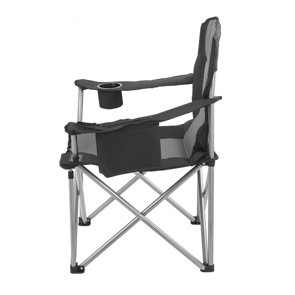 Klappstuhl mit Getränkehaltern und Armlehnen, 158 kg belastbar, Angelstuhl, faltbarer Angelstuhl, Klappstuhl, schwarz, inklusive Tragetasche, Campingstuhl, Outdoor-Regiestuhl, tragbar