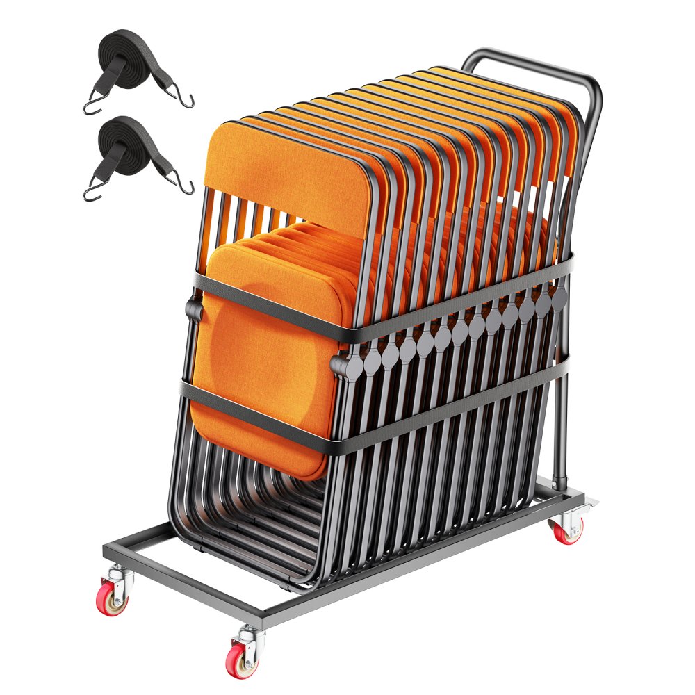 Support de chaise pliant, capacité de charge de 136 kg, chariot de chaise en forme de L pour placement vertical pour 25 chaises, chariot de transport en métal avec roues en caoutchouc, support de chaise multifonction, noir mat Support de chaise pliant, capacité de charge de 136 kg, chariot de chaise en forme de L pour placement vertical pour 25 chaises, chariot de transport en métal avec roues en caoutchouc, support de chaise multifonction, noir mat