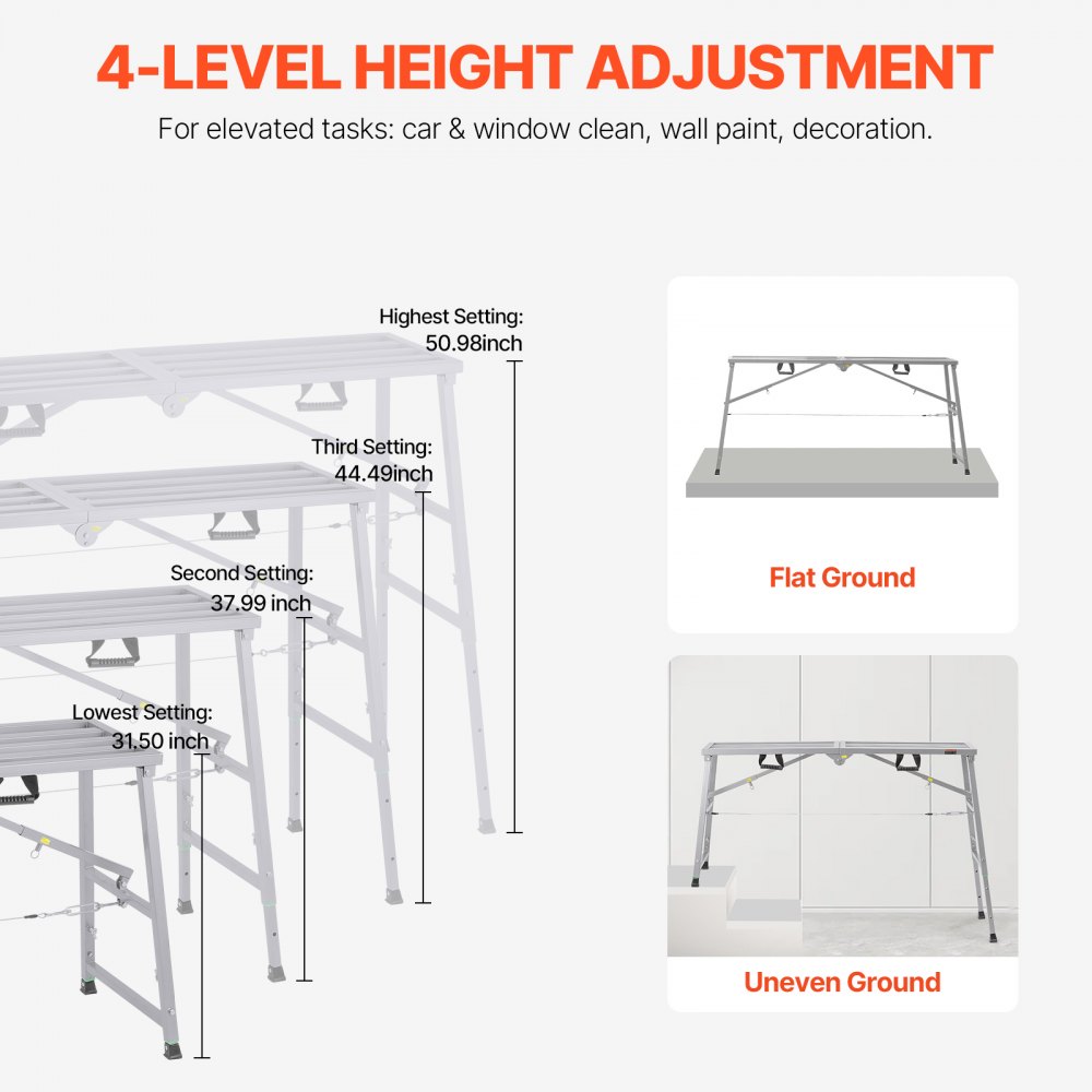 Arbeitsplattform, 800–1295 mm, klappbare Trittleiter aus legiertem Stahl, tragbare Arbeitsplattform, Tragfähigkeit 400 kg, Trittleiter für Trockenbau, Malerei, Reinigung, Waschen Arbeitsplattform, 800–1295 mm, klappbare Trittleiter aus legiertem Stahl, tragbare Arbeitsplattform, Tragfähigkeit 400 kg, Trittleiter für Trockenbau, Malerei, Reinigung, Waschen
