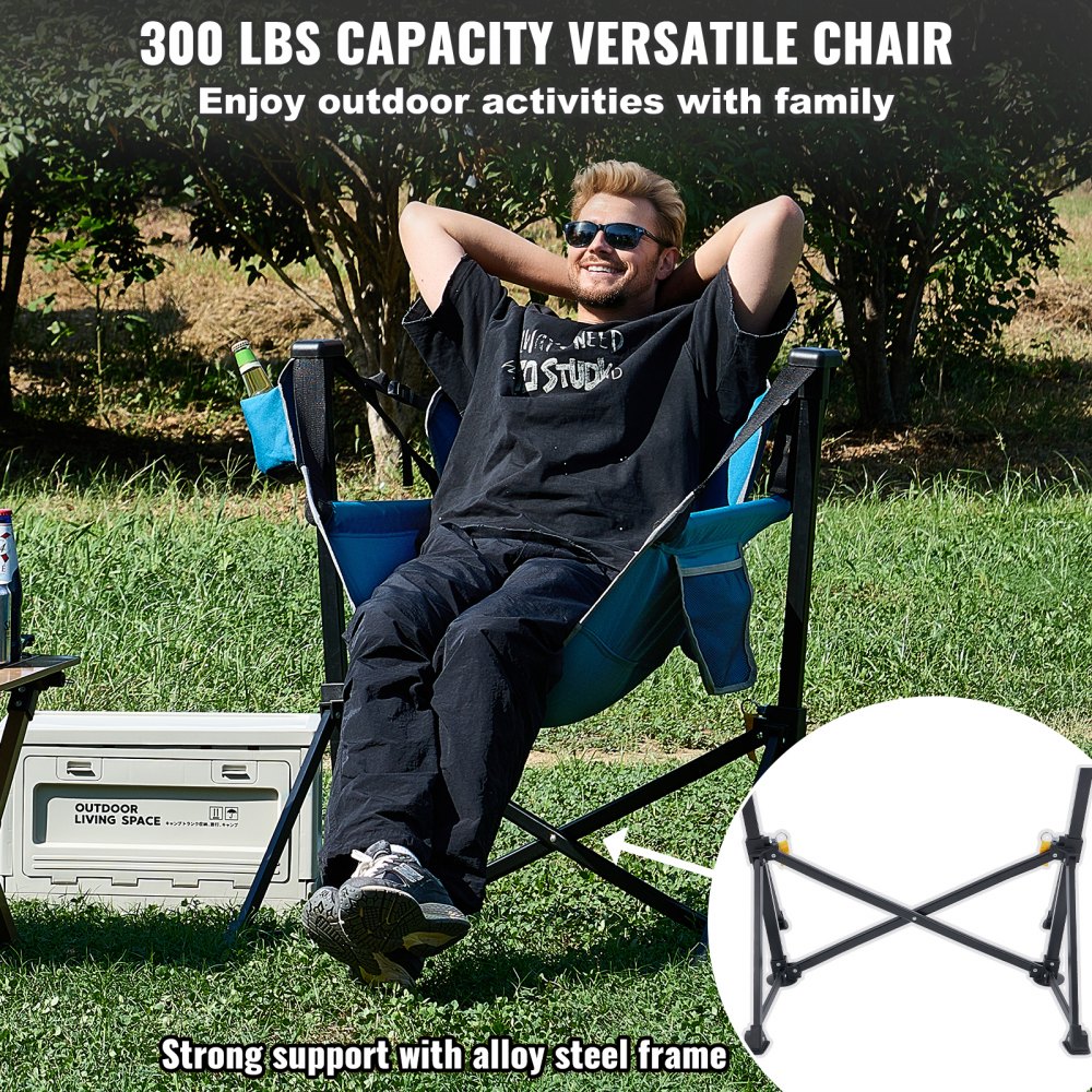 Chaise de camping inclinable, capacité de charge de 300 livres, chaise suspendue de camping, chaise pliante avec porte-gobelet, sac de rangement, appui-tête et dossier réglable, pour le camping et autres activités de plein air Chaise de camping inclinable, capacité de charge de 300 livres, chaise suspendue de camping, chaise pliante avec porte-gobelet, sac de rangement, appui-tête et dossier réglable, pour le camping et autres activités de plein air