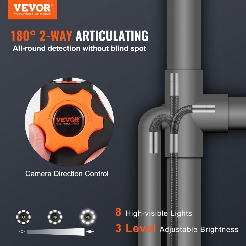 Articulating Endoscope Camera with Light, Two-Way Articulating Endoscope Inspection Camera with 6.4mm Small Lens, 5" IPS 1080P HD Screen, 8X Zoom, 8 LED Light Camera for Car, Plumbing (4.9ft)