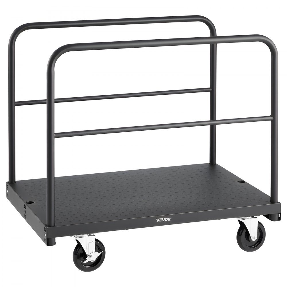 Plate trolley, 816 kg, 2-in-1 transport trolley with 360° swivel castors, plate trolley, plate trolley with 4 side handrails, transport aid for factory, warehouse, garage, black 914x610x858 mm