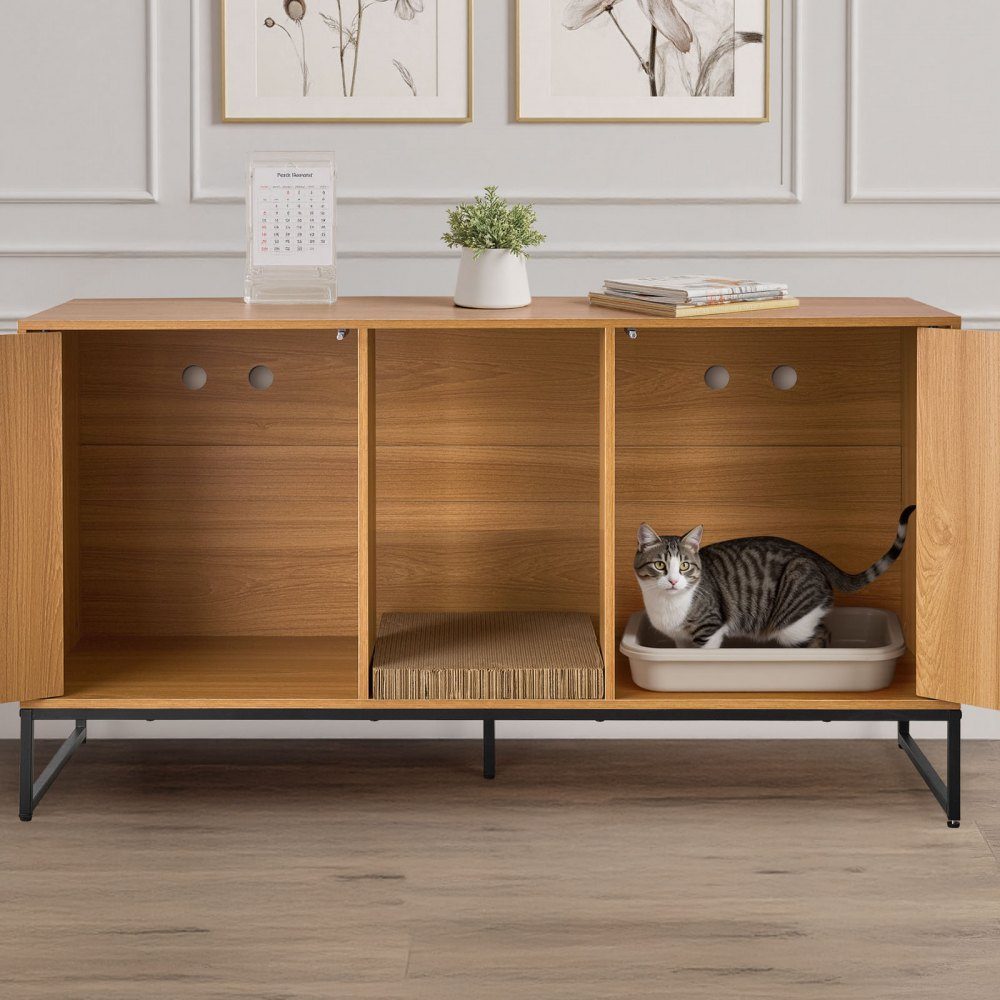 Szafka dla kota, 1200x450x665 mm, toaleta dla kota z drapakiem i miejscem do przechowywania, szafka na toaletę dla kota, domek dla kota, pasuje do większości toalet dla kotów, do sypialni i salonów