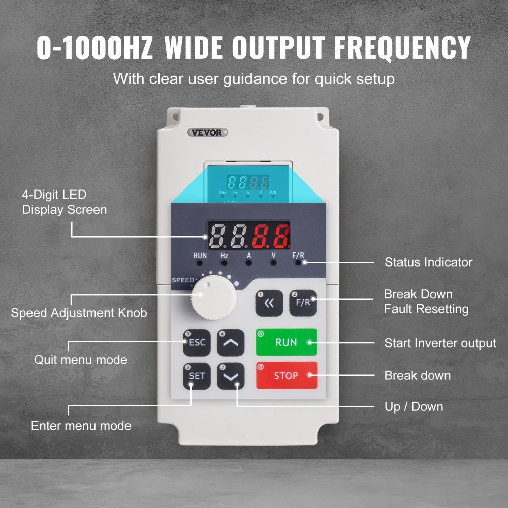 Inverseur de fréquence VFD 220 V 4 kW 5,5 HP Convertisseur VFD Variateur variable Vitesse contrôlable Protection multiple Humidité 0-90 % Matériau ABS Fonction de refroidissement par air Faible bruit