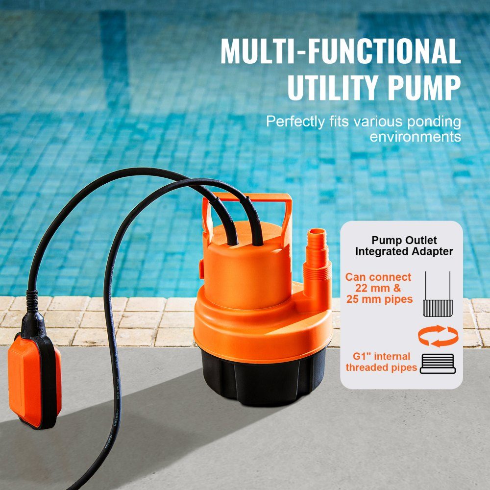 Water Pump 320W 6000L/H High Flow 7m Head Submersible Pump Multipurpose Portable Pump with 3m Power Cord for Pumping Water from Swimming Pool, Garden Pond, Basement