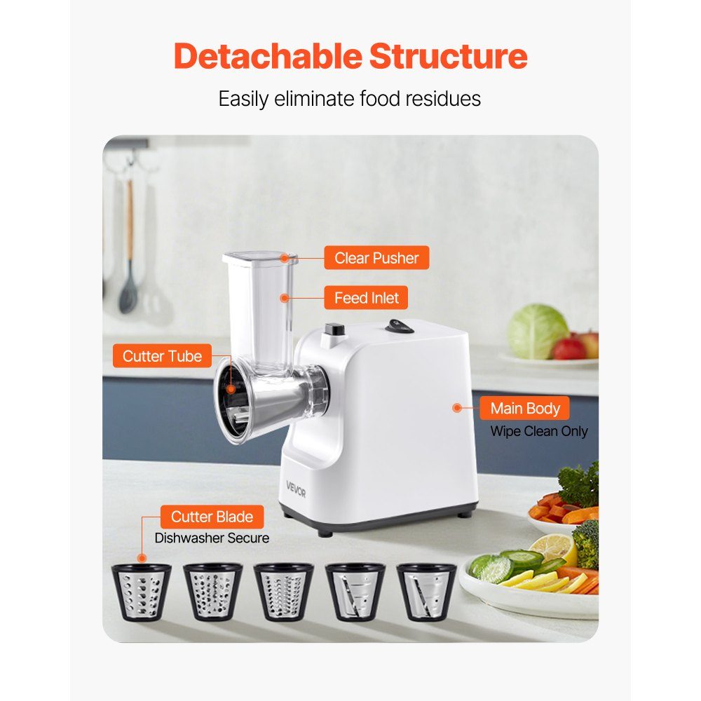 Râpe à Fromage Électrique Machine à Salade 200W Trancheuse à Légumes Coupe-légumes Râpe Rotative avec 5 Accessoires Trancheuse Alimentaire avec Lames en Acier Inoxydable pour Légumes Fromage Coupe Rapide
