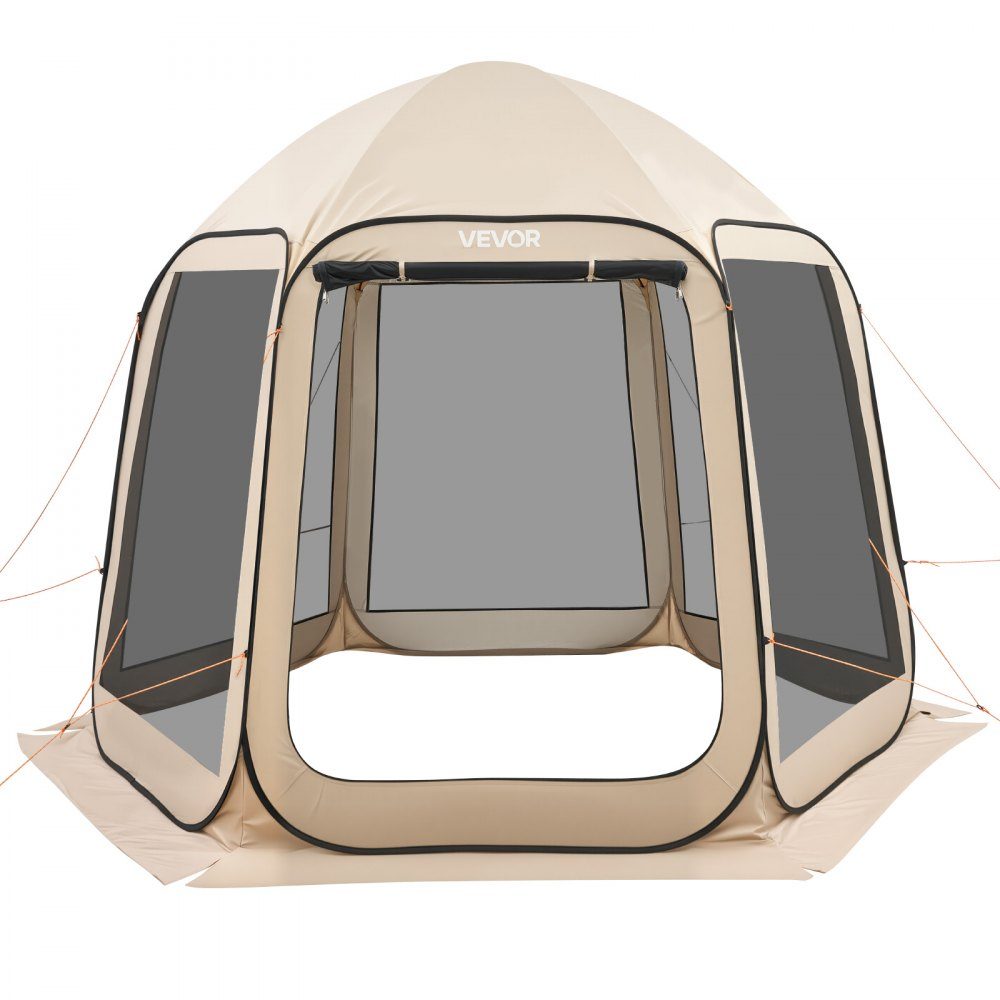 Pop-up tent 3304,8 x 280,4 cm, kampeertent voor 4-8 personen, partytent inclusief draagtas, zijwanden van gaas en haringen, voor tuin, terras en buitenactiviteiten, beige