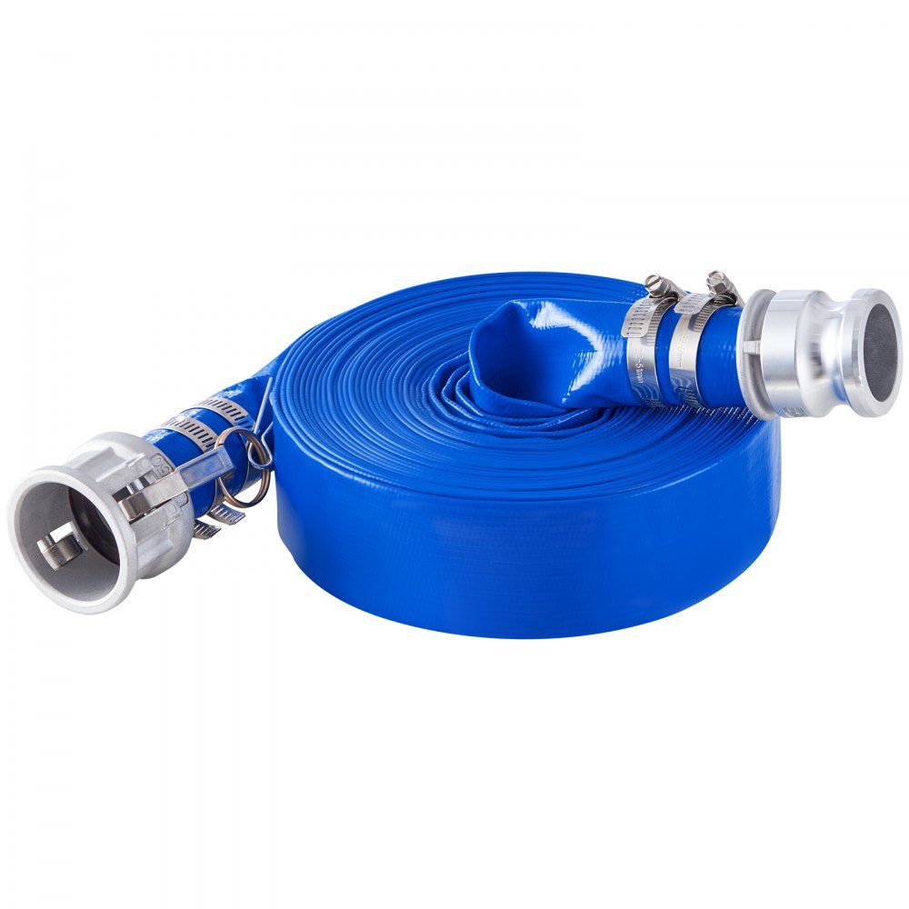 Tuyau plat 38 mm x 15 m pour eaux usées, tuyau de lavage à contre-courant avec raccords Camlock en aluminium, adapté à diverses pompes, traitement des eaux usées, transport de l'eau et autres usages