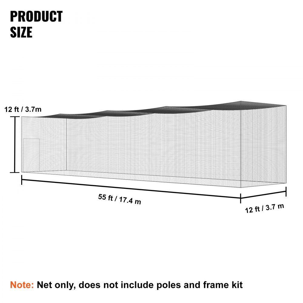 Baseball Batting Cage Net with Frame and Net for Home or Backyard, 55 Feet Baseball Batting Cage Net for Batting and Fielding, Baseball Net Batting Cage for Kids or Adults, Black