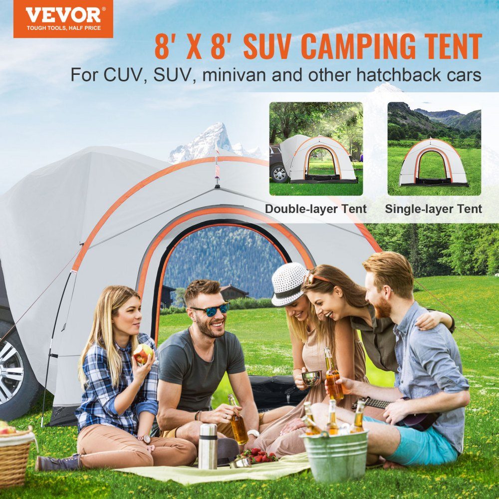 Dachzelt Busmarkise 240 x 240 x 230 cm, Autozelt-Heckklappe inklusive Doppelschichtzelt PU2000 mm Dachzelt Autodachzelt wasserdicht, geeignet für Camping, Abenteuer, Aufstehen, Picknick usw