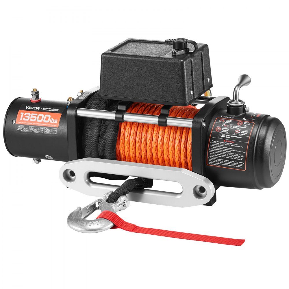 Elektrische Winde, 13.500 lb 12 V DC LKW-Winde mit Φ3/8 Zoll x 80 Fuß synthetischem Seil, Aluminiumseilführung, drahtloser und kabelgebundener Fernbedienung, IP55 wasserdicht zum Ziehen von SUVs, Jeeps, Anhängern und Booten