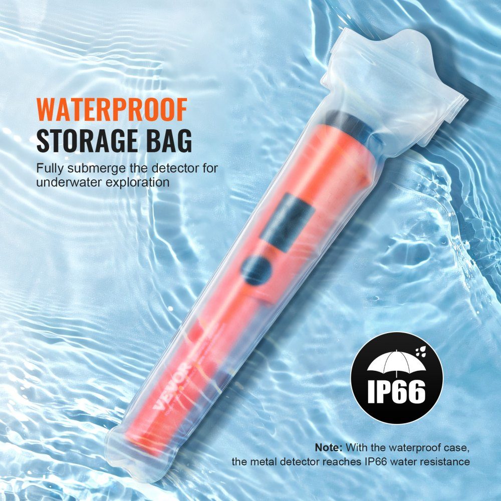 Pinpointer de détecteur de métaux, IP66, détecteur de métaux entièrement étanche, profondeur de détection de 5 cm, propointeur, chasse au trésor avec 3 modes, son/vibration/son + vibration, pile 9 V et sac en velours inclus