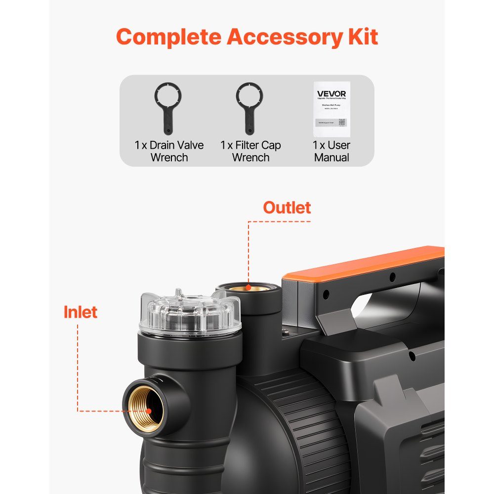 Gartenpumpe 1300 W, Bewässerungspumpe max. Förderleistung 4800 L/h, PP-Strahlpumpe, Saugpumpe mit 48 m Förderhöhe, intelligente elektronische Steuerung, für Gartenbewässerung und Rasensprinkler