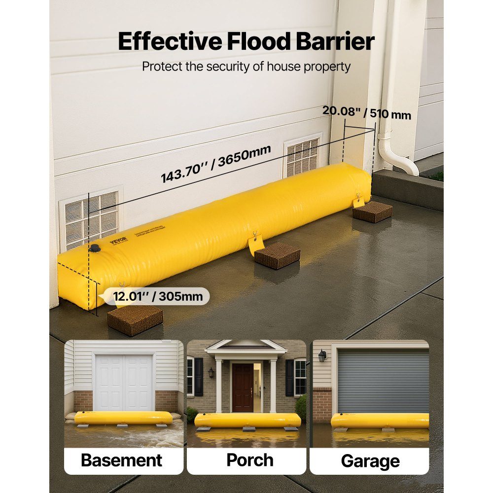 Flood Bags, Reusable PVC Water Drain Pipes, Lightweight, with Excellent Waterproof Effect, Used for Doors, Garages, Yellow