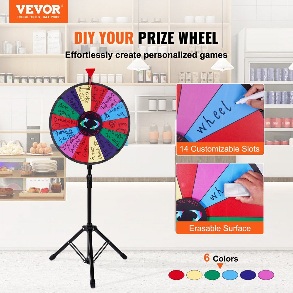 46 cm Roue de la Fortune Jouet Jeux de Roue Colorée pour Jeux de Loterie Jeux de Mots Roue de la Fortune Plaque Acrylique avec Mousse PVC 54 x 54 x 11 cm Roue des Prix Roue de la Fortune avec Trépied