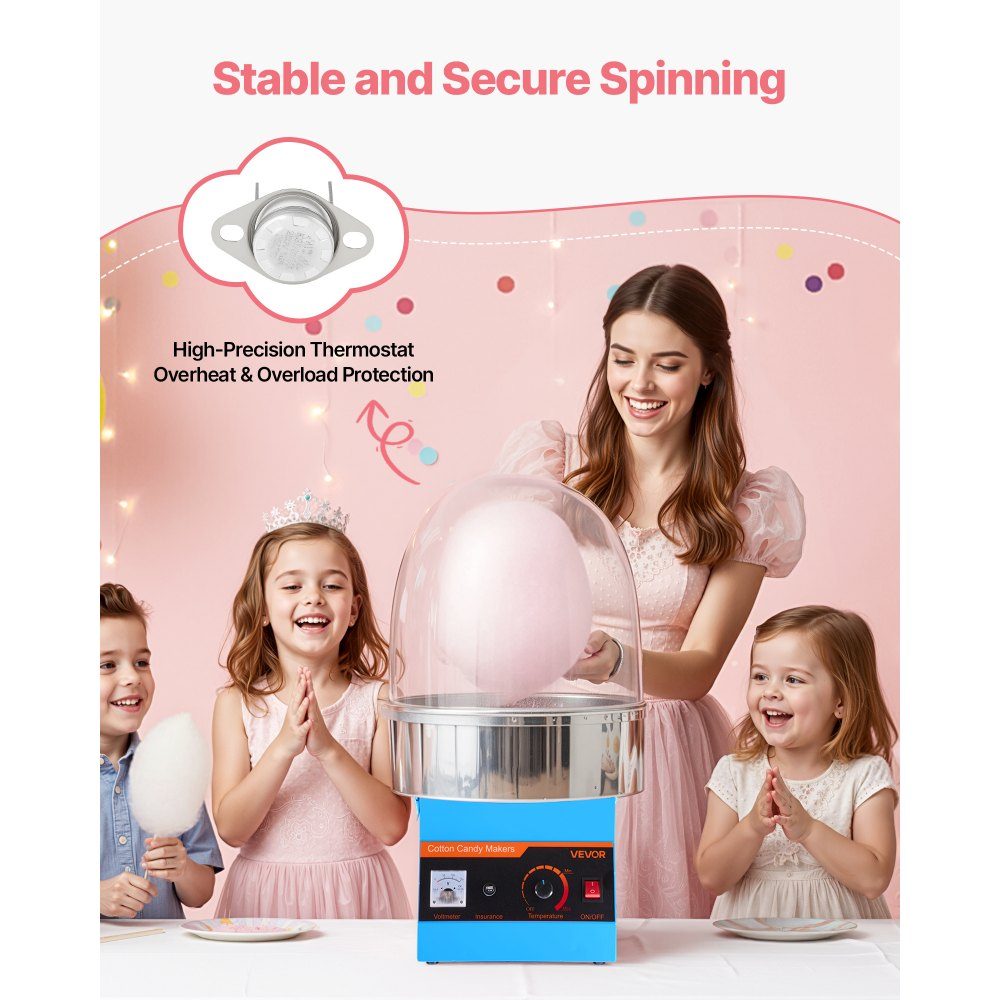 Electric Cotton Candy Machine 1000W, Cotton Candy Machine with Lid & Stainless Steel Bowl & Sugar Spoon, Ideal for Carnival, Birthdays, Family Gatherings, Cotton Candy Machine Blue