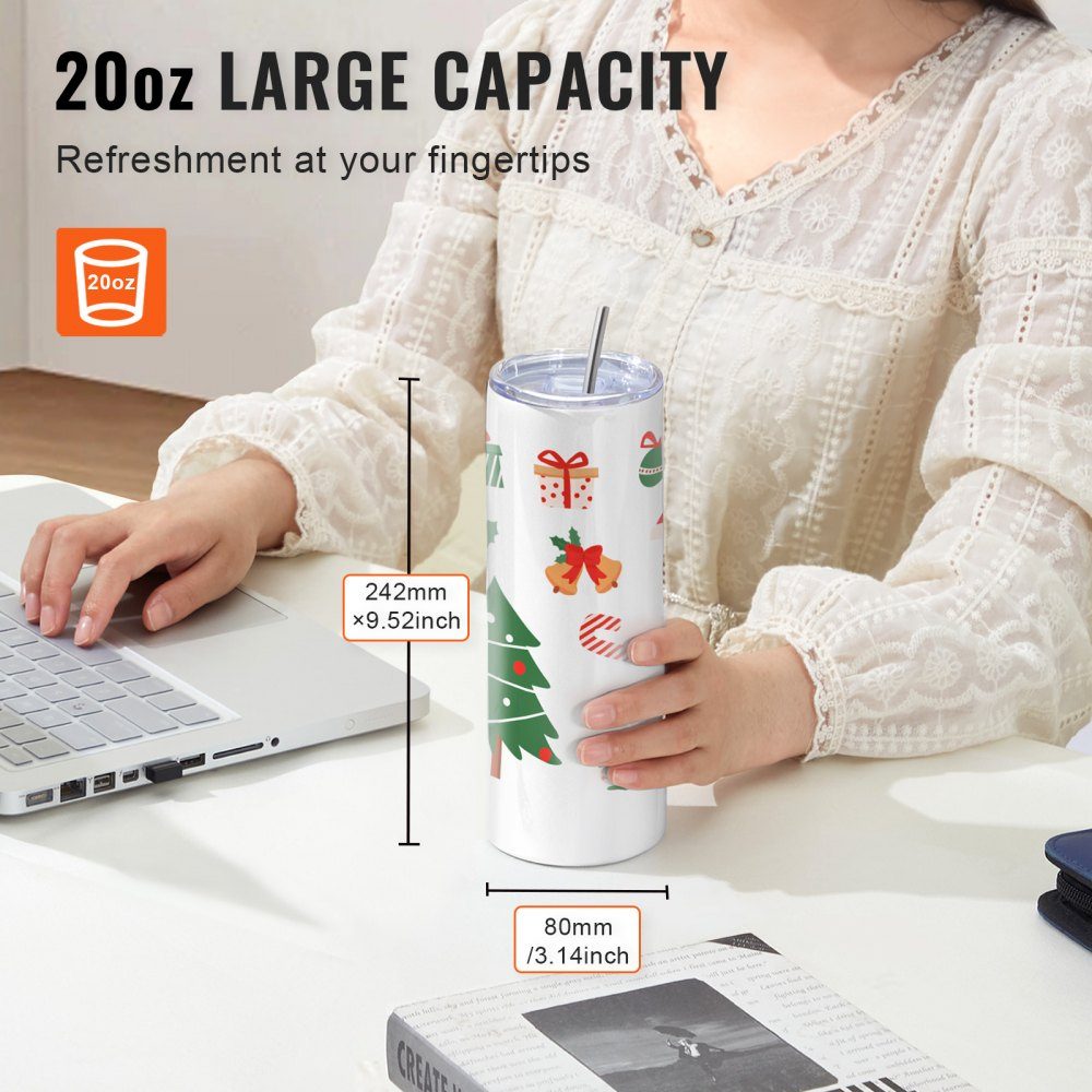 Mug Heat Press and Sublimation Mugs, Mug Press Set with 8 Blank 20oz Mugs, Mug Press for 12-22oz Mugs, with Heat Transfer Paper, Gloves and Tape