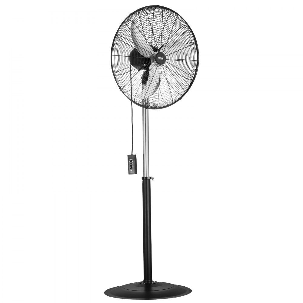 Industrial Pedestal Fan 670mm 85 Degree Oscillation Fan Height Adjustable Fan with 3 Adjustable Speeds Wind Machine for Factory Workshop Warehouse Black
