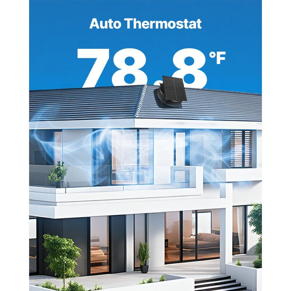 Ventilateur à énergie solaire, ventilateur de toit solaire intelligent 35 W avec thermostat, débit d'air 67960L/min, moteur CC sans balais intégré pour le refroidissement et la déshumidification – Réf. HT-23040