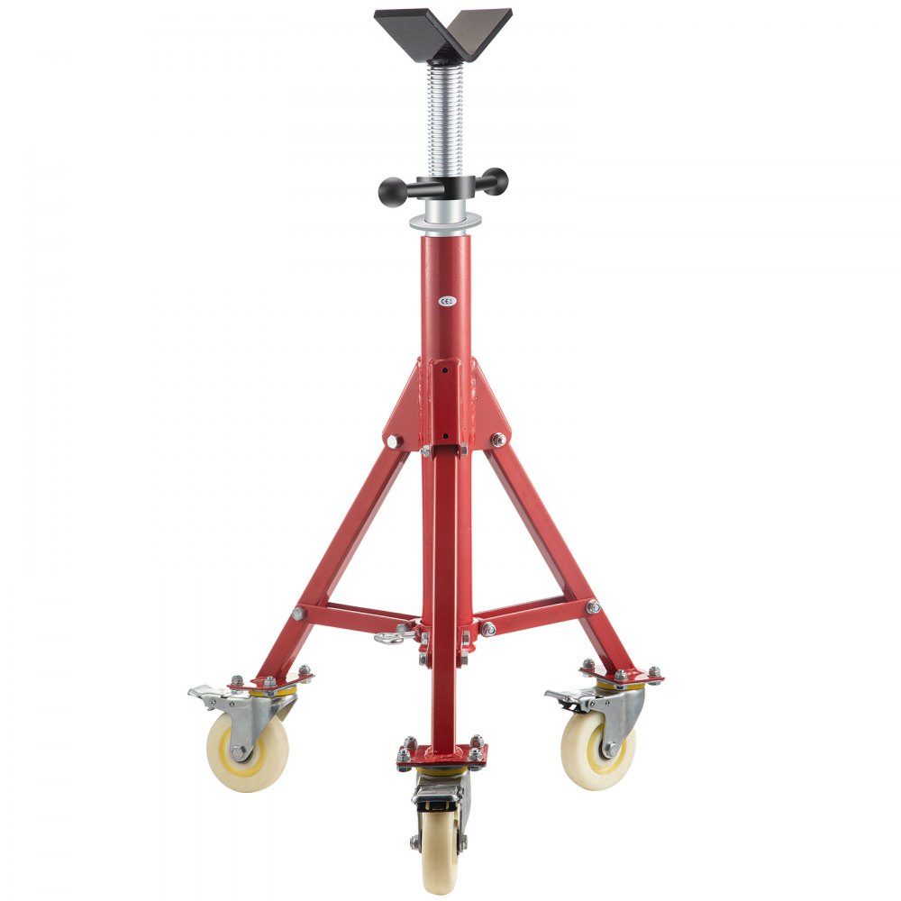 Modell 1107A Klappbare Rohrstütze mit V-Kopf, Rohrstütze mit 400 kg Tragfähigkeit / 0,32 - 30,48 cm Rohrkapazität, Rohrständer 71 - 131 cm verstellbar, Rohrständer aus Stahl mit Rollen