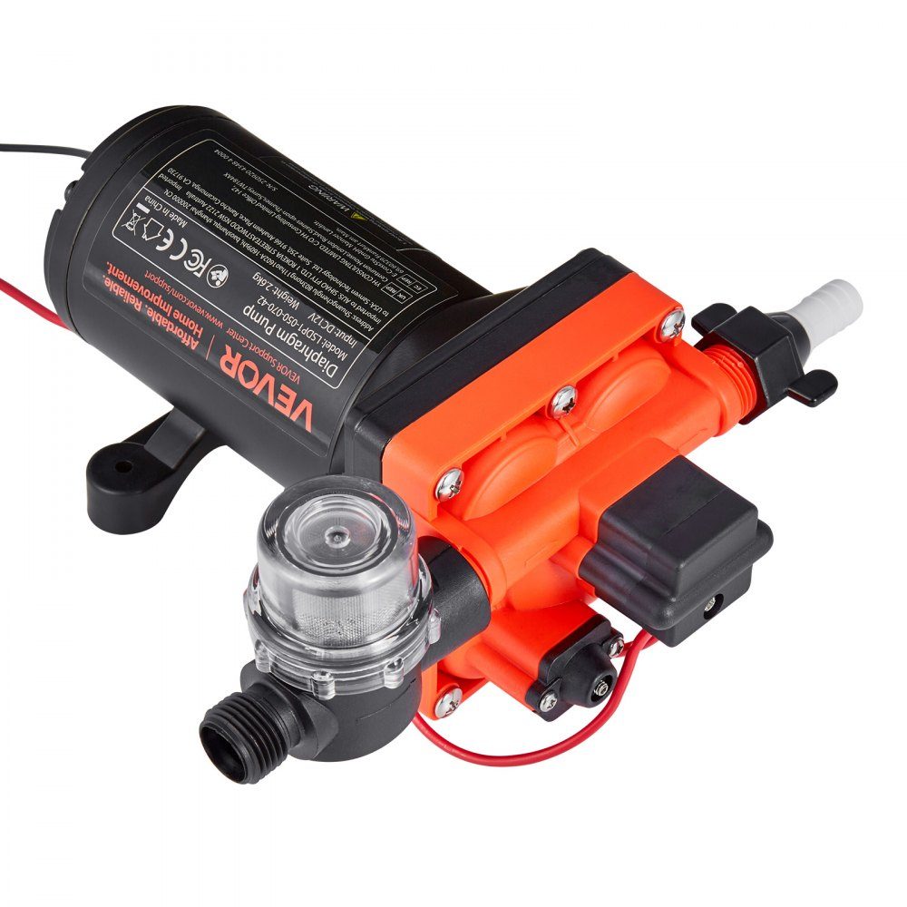 Membranpumpe, 12 V DC, 18,9 l/min, selbstansaugende 4-Kammer-Membran-Wasserpumpe mit automatischem Druckschalter, 4,8 bar Druck für Wohnmobil, Wohnwagen, Schiff, Yacht, Autowäsche