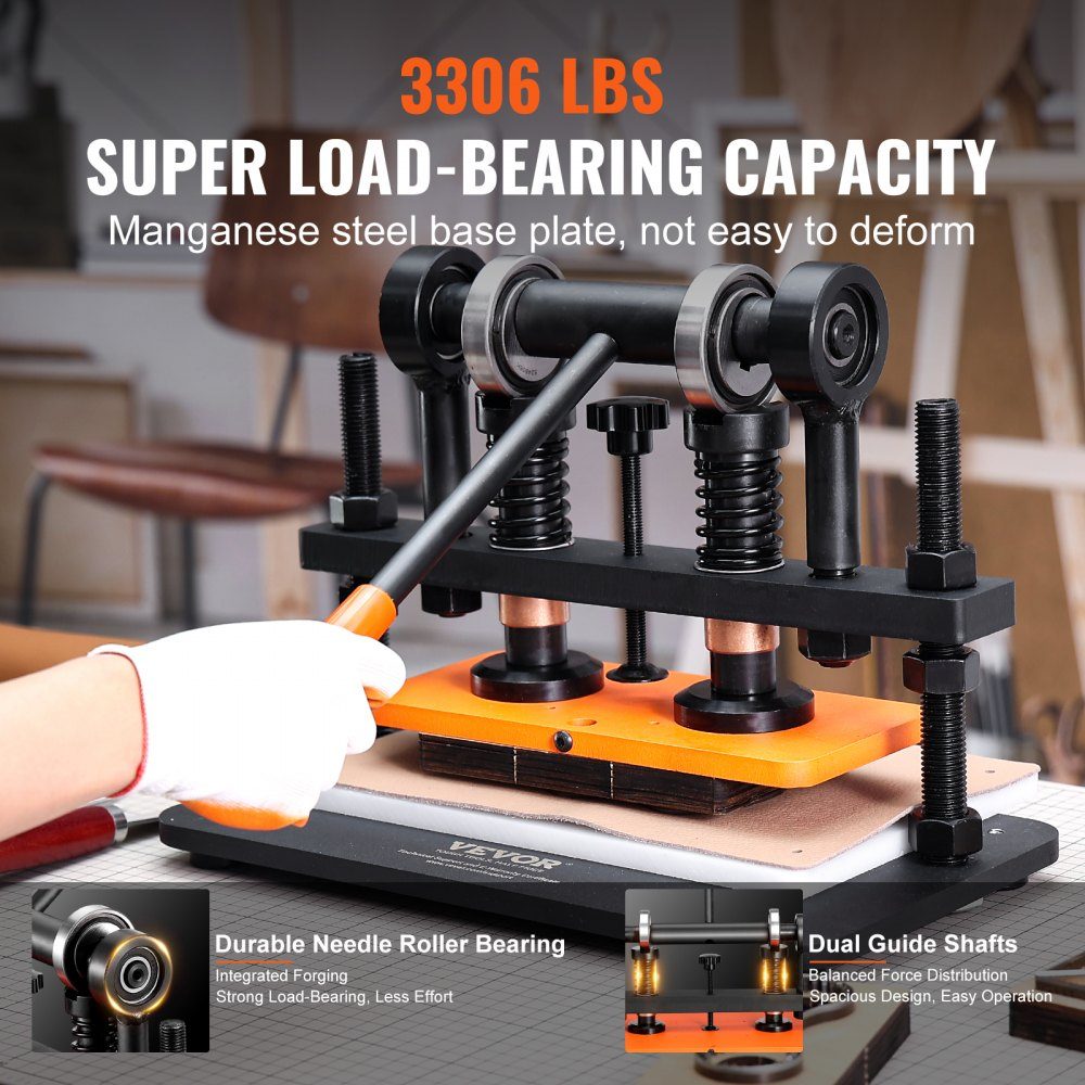 Leather Punching Machine Manual Leather Cutting Machine 26x12cm, Leather Embossing Machine 1.5t Heavy Duty Leather Punching Machine Suitable for leather, PVC/EVA foam, non-adhesive materials