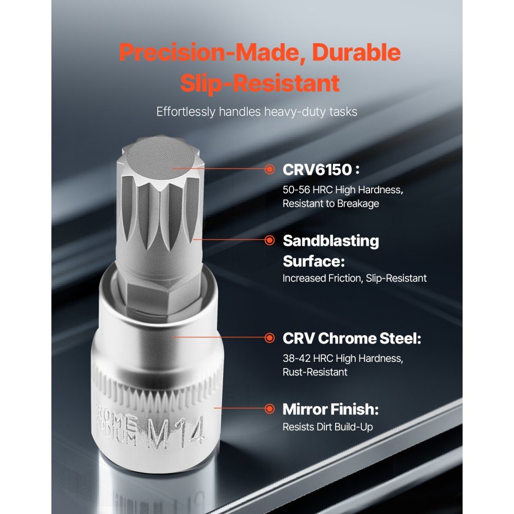 XZN 10pcs Triangle Spline Bit Socket Set M4-M18 High Quality Cr-V Steel 1/4" 3/8" 1/2" Drives with Improved Storage Case for Automotive Industry