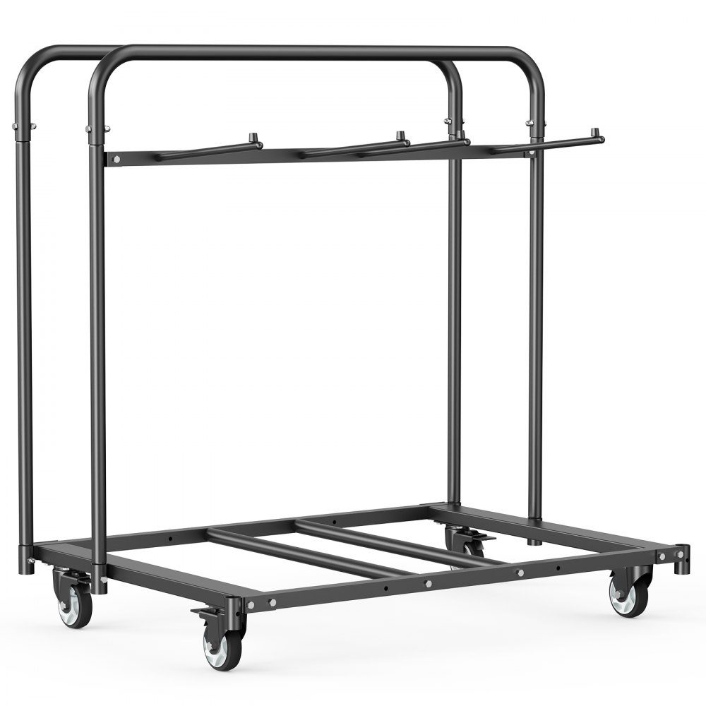 Stuhlwagen, Klappstuhlwagen, 180 kg, für 5 Tische + 14 Stühle, Stuhlaufbewahrungswagen mit Stuhlhalter mit Lenkrollen & Feststellrädern, für Partyveranstaltungen, Hotels, Mattschwarz