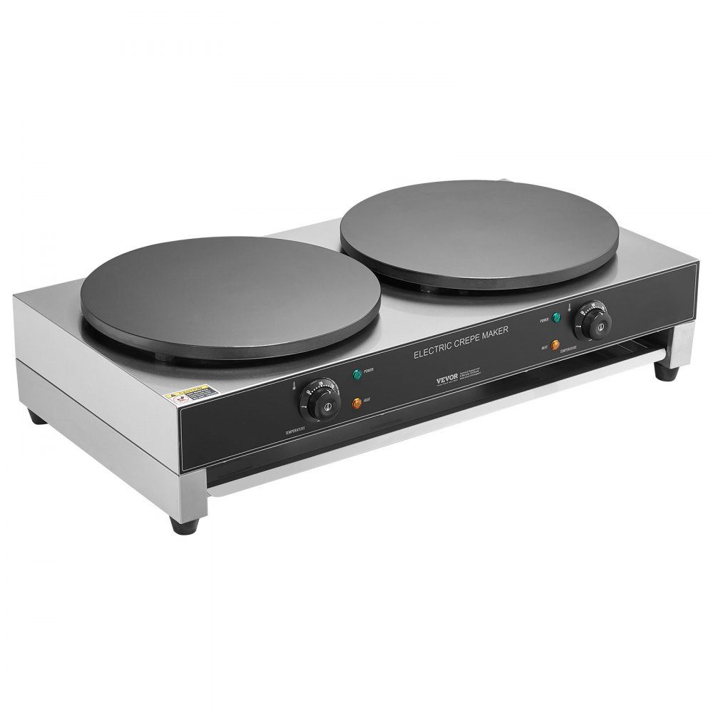 Electric Crepe Maker, Double Head Crepe Machine, 6000W Flat Crepe Grill Plate, Stainless Steel Pancake Oven, Cereal Pancake Oven, Temperature Control (No Plug)