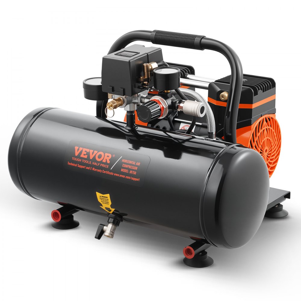 Luchtcompressor, stalen tank van 2 gallon, 1 pk, 2,5 CFM, 8 bar, olievrije luchtcompressor en maximale druk van 120 PSI, 81 dB, ultrastille draagbare compressor voor autoreparatie, bandenspanning, spuiten