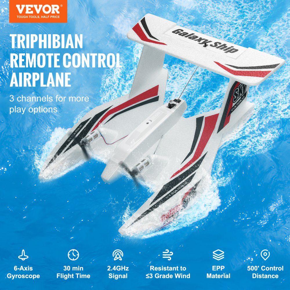 RC-Flugzeug, 2,4 GHz, 3-Kanal-Fernsteuerungsflugzeug mit 6-Achsen-Gyro-Stabilisator, flugbereites Amphibienflugzeugspielzeug mit 2 Batterien, einfach zu fliegendes RC-Segelflugzeug für Erwachsene, Kinder, Anfänger und Jungen
