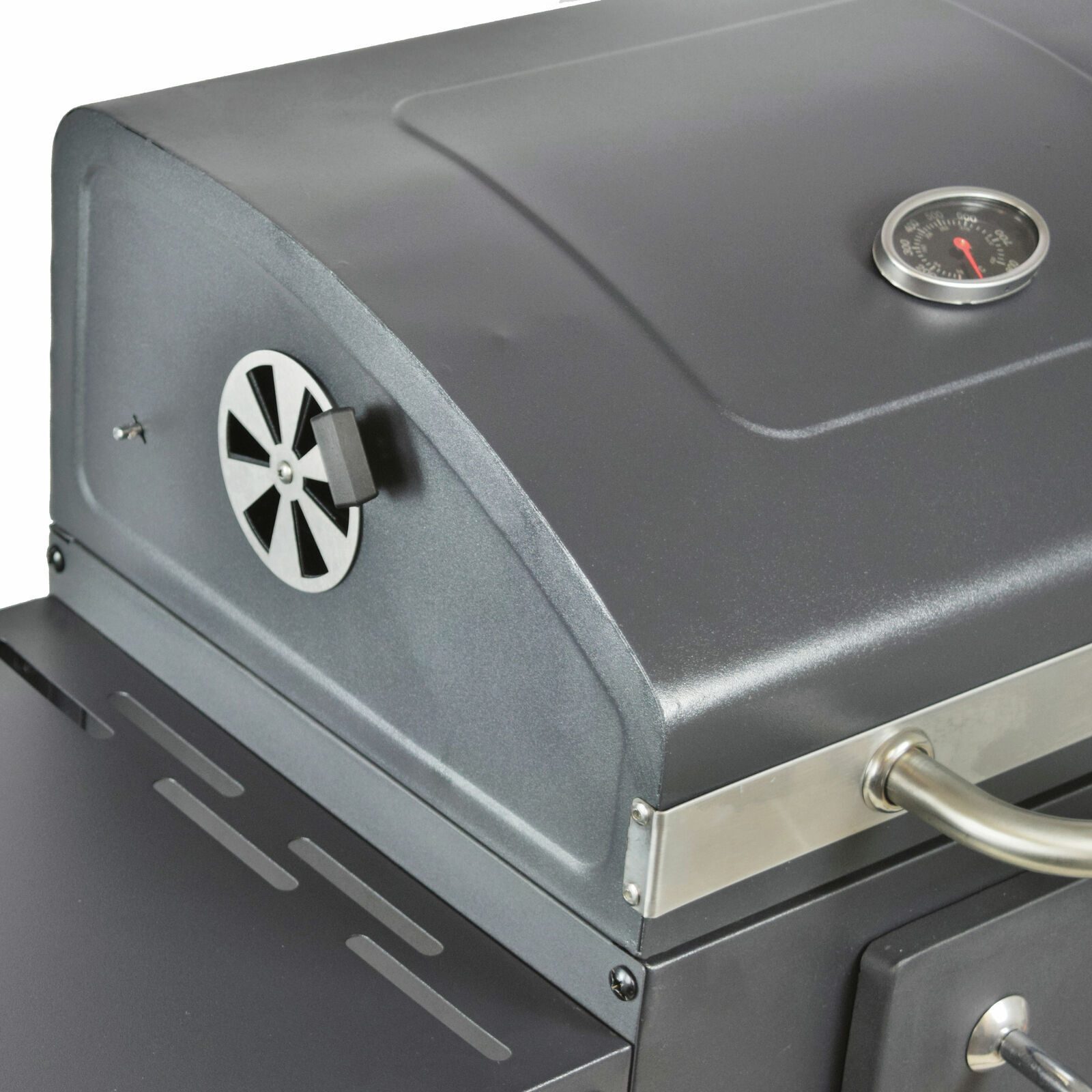 BBQ-Holzkohlegrill-Smoker-Set mit Deckel, höhenverstellbar, 2 Seitenablagen