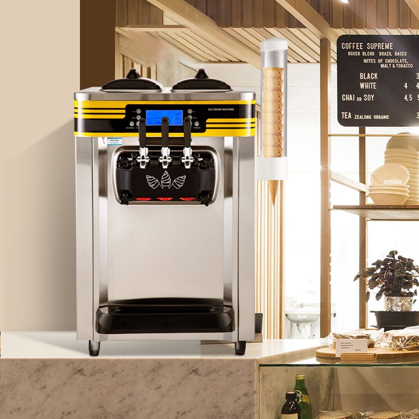 Bistro Restauracja Komercyjna maszyna do lodów miękkich 2350 W Blat 22-30 l/godz. Pulpit 3 smaki z wyświetlaczem LCD maszyna do lodów Bistro Restauracja Komercyjna maszyna do lodów miękkich 2350 W Blat 22-30 l/godz. Pulpit 3 smaki z wyświetlaczem LCD maszyna do lodów