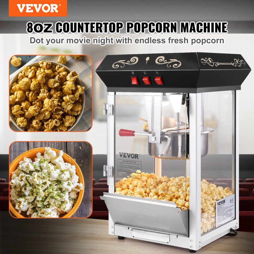 Popcorn Maker Popcorn Maker Popcorn Maker, 850W Popcorn Maker, 8oz Kettle for 48 Cups per Load, Tabletop Popcorn Maker with Tempered Glass, Includes 4 Scoops