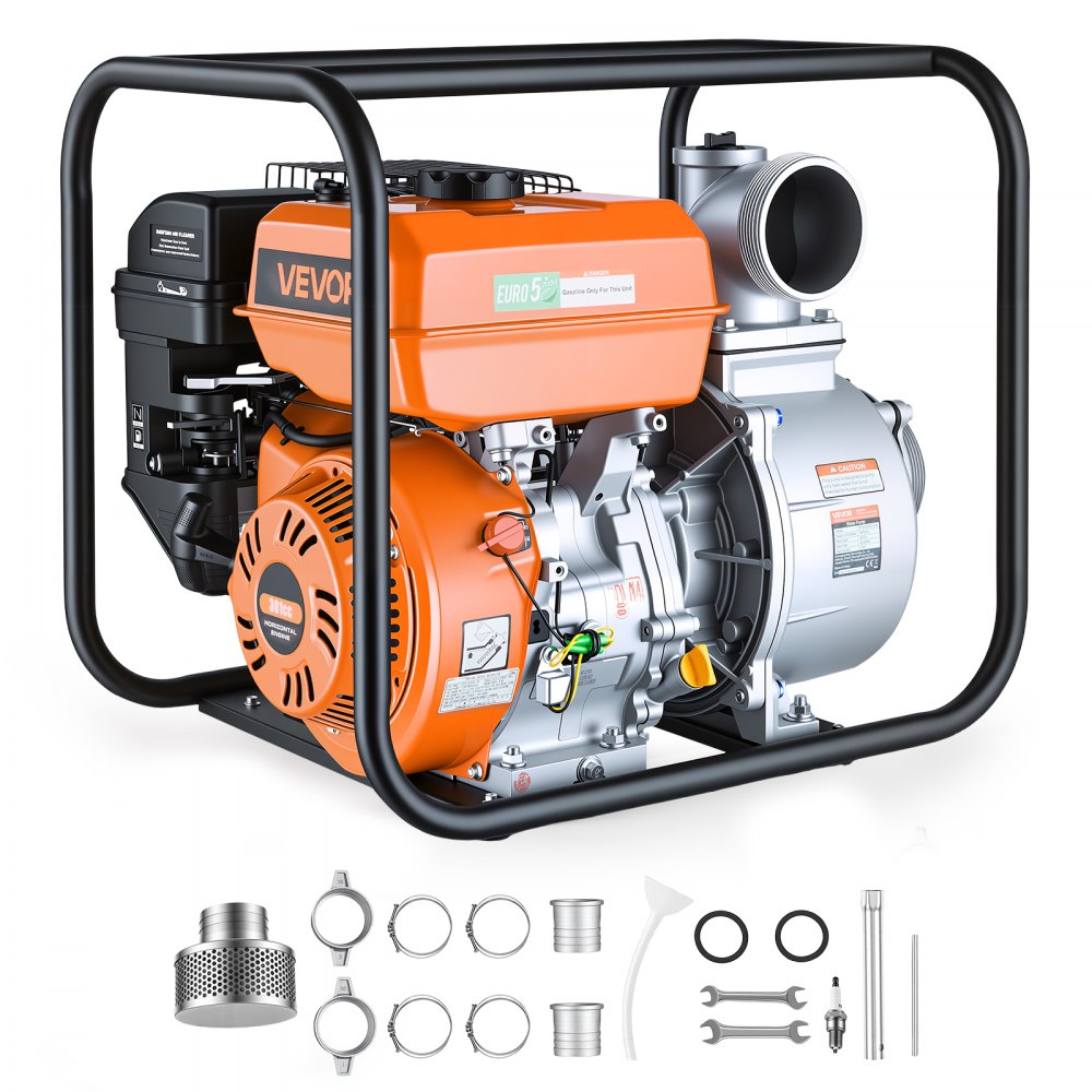 Water pump petrol 422 GPM, 4 inch dirty water pump 8.3 HP motor pump portable with 7.62 m delivery hose and cast iron impeller water delivery pump for irrigation, drainage, construction sites, ponds Water pump petrol 422 GPM, 4 inch dirty water pump 8.3 HP motor pump portable with 7.62 m delivery hose and cast iron impeller water delivery pump for irrigation, drainage, construction sites, ponds
