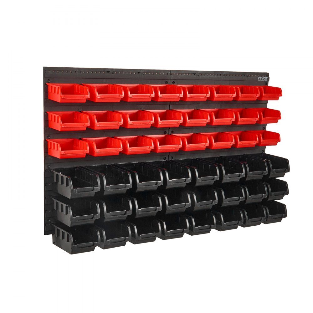 Stacking Boxes, 48 ​​Container Parts Shelf Organizer for Garage, Plastic Shop Tool with Wall Panels, Tool Organizer for Nuts, Bolts, Screws, Nails, Beads, Buttons, Black and Red