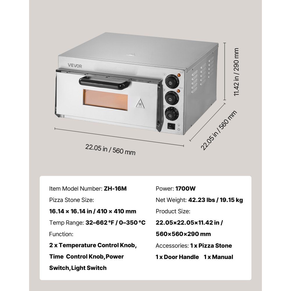 Commercial Countertop Pizza Oven, 16 Inch Cover Layer, Stainless Steel Electric Pizza Oven with Stone and Handle, Multipurpose Indoor Pizza Machine for Baking Pretzels in Restaurant at Home