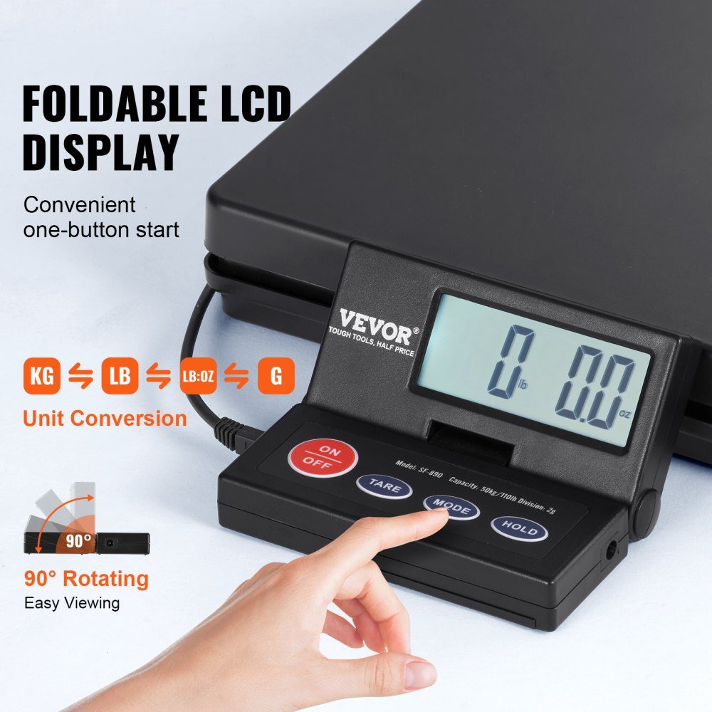 Plattformwaage 10g-50kg Paketwaage 2g Genauigkeit Digitalwaage kg/lbs/lbs:oz/g Zählwaage 250x250x43mm ABS-Gehäuse Tara-/Haltefunktionen AC/DC-Stromversorgung Industriewaage Briefwaage Waage